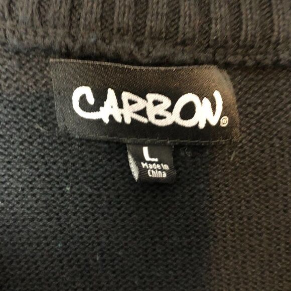 Carbon Mens Black Geometric Print Knit Sweater Long Sleeve Button Neck Sz L.  MT - Picture 2 of 4